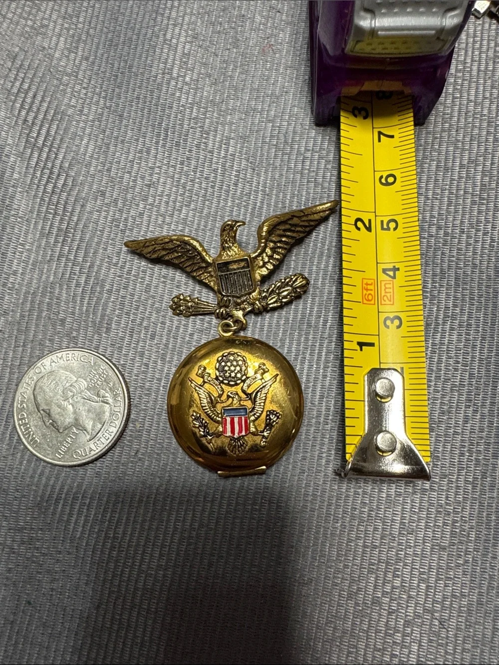 Vintage Source Unknown Gold Patriotic Eagle Brooch with Red and Blue Shield